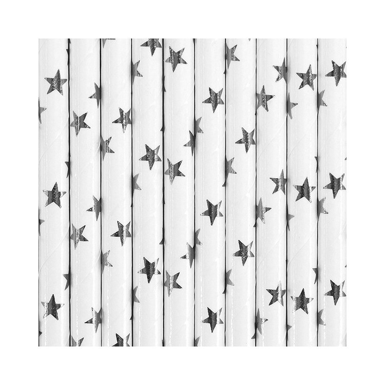 Papperssugrör med stjärnor, silver