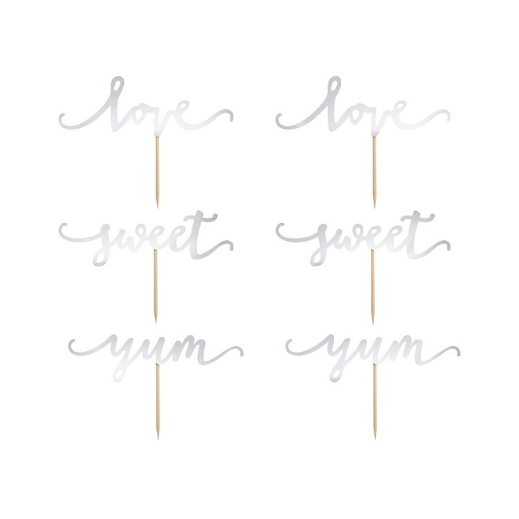 Cupcake Topper Love Silver 6-pack