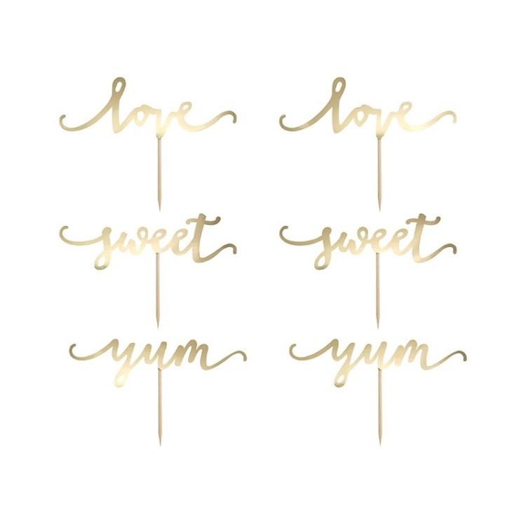 Cupcake Topper Love Guld 6-pack