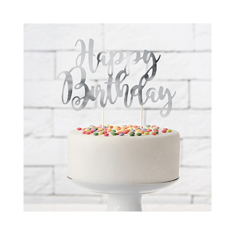 Cake Topper Happy Birthday Silver bild 2