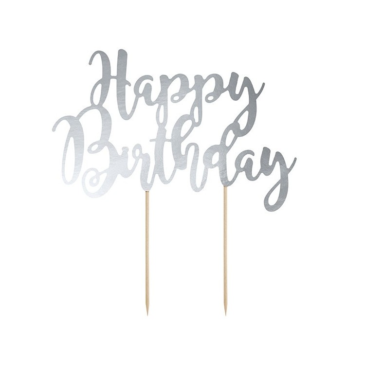 Cake Topper Happy Birthday Silver
