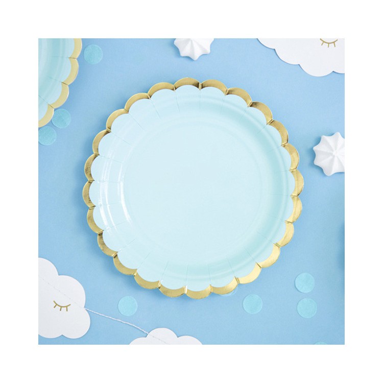 Pappersassietter Ljusblå med Guldkant bild 3