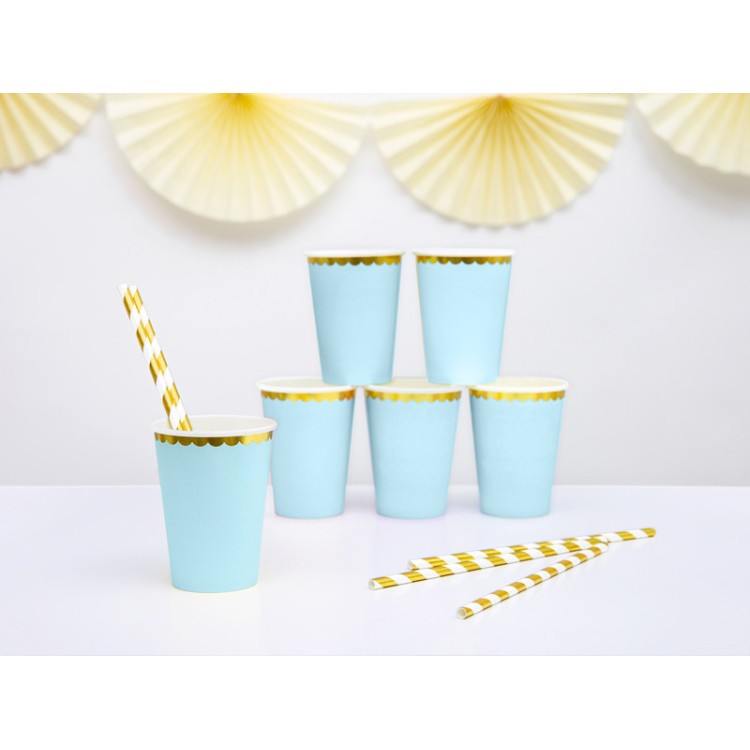 Pappersmuggar Ljusblå med Guldkant bild 3