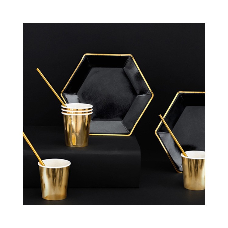 Papperstallrikar Svarta med Guldkant bild 2