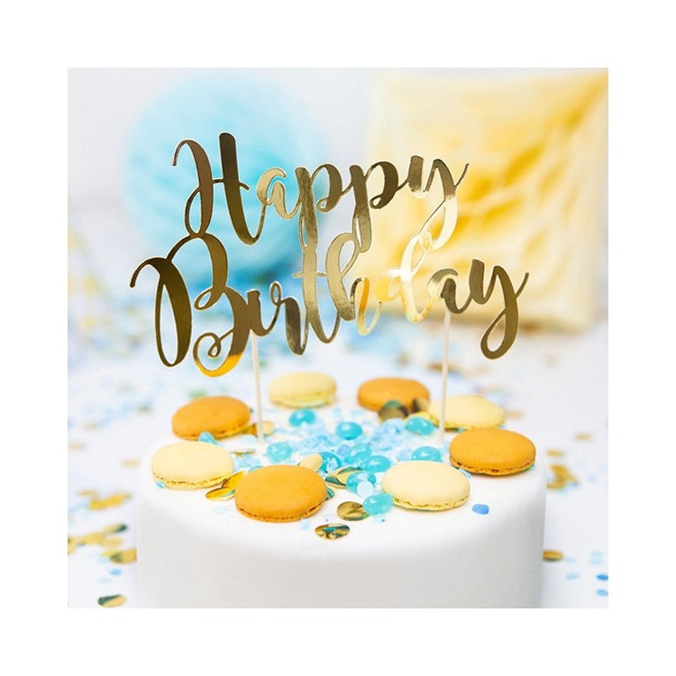 Cake Topper Happy Birthday Guld bild 2