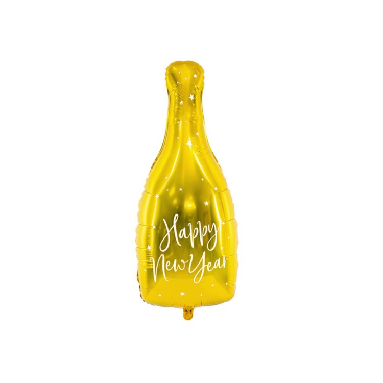Folieballong Happy New Year Champagneflaska Guld