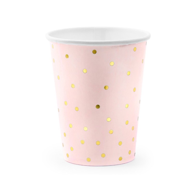 Pappersmuggar Rosa med Guld Prickar
