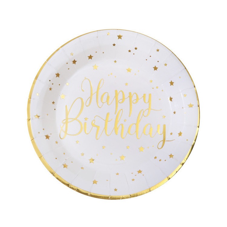 Papperstallrik Vit Happy Birthday