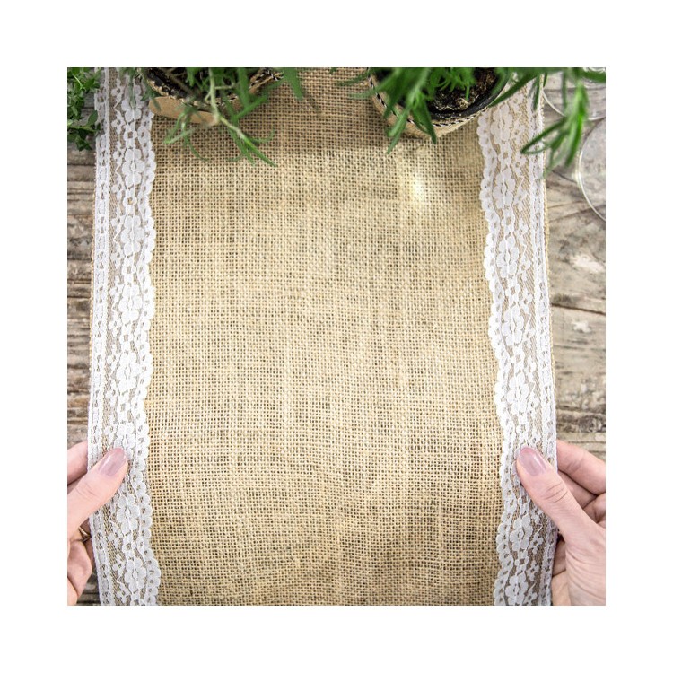 Bordslöpare Juteväv med Spetskanter