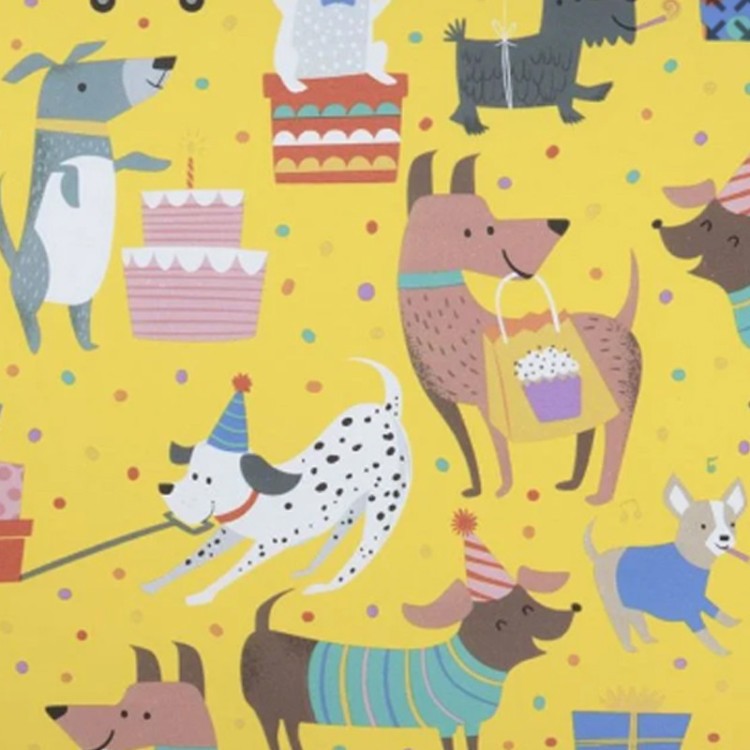 Presentpapper Gult med Hundar, 2 meter