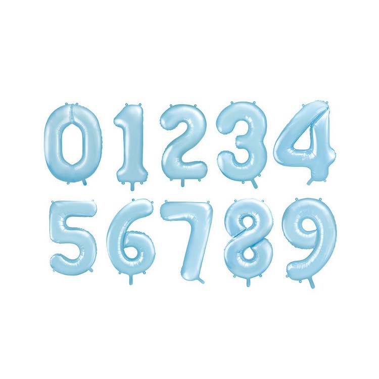 Sifferballong 0-9, pastellblå 86cm