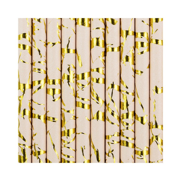 Papperssugrör Rosa med Guldmönster