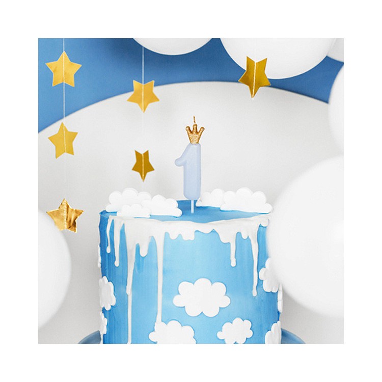 Tårtljus 1, Ljusblå med Krona bild 2