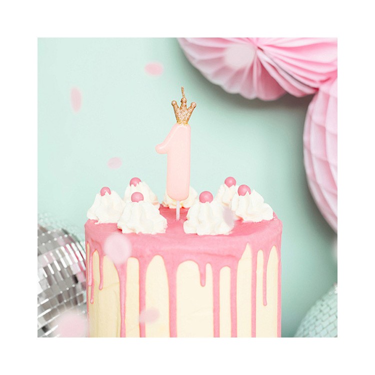 Tårtljus 1, Rosa med Krona