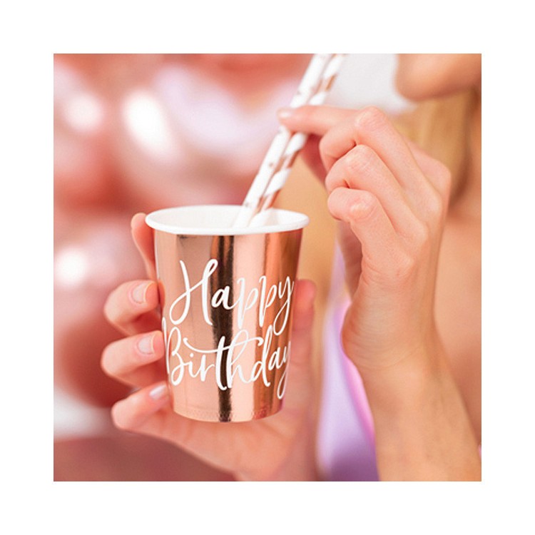 Pappersmuggar Roséguld Happy Birthday bild 2