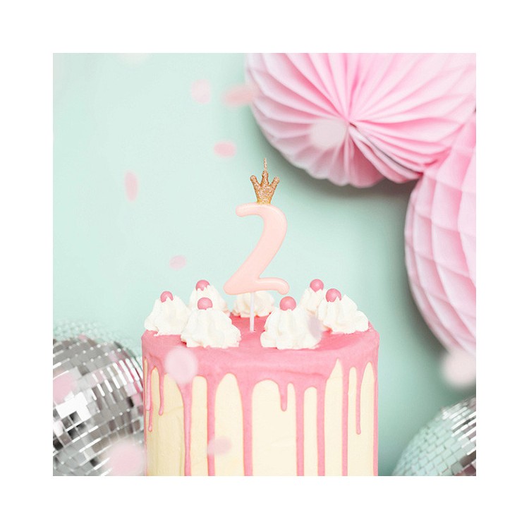 Tårtljus 2, Rosa med Krona