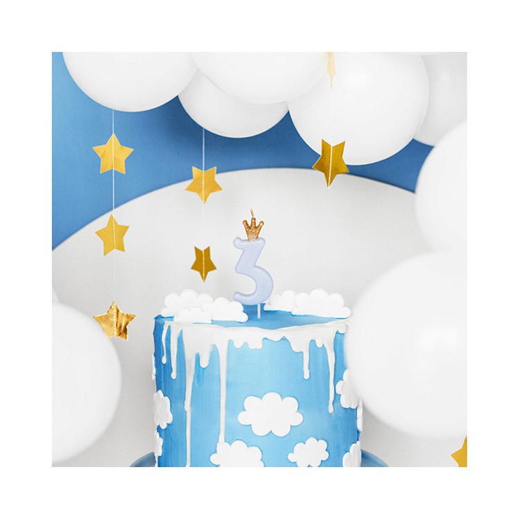 Tårtljus 3, Ljusblå med Krona bild 2