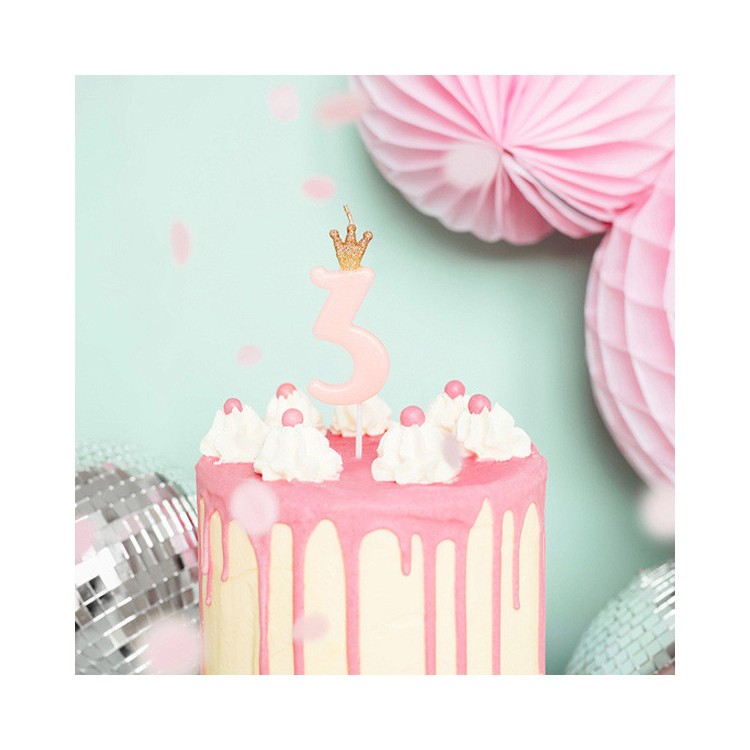 Tårtljus 3, Rosa med Krona bild 2