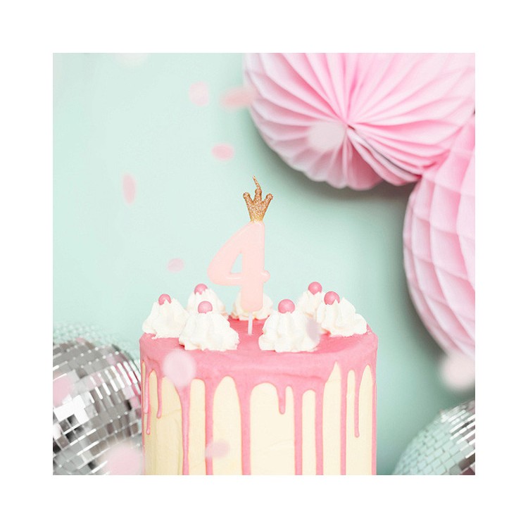 Tårtljus 4, Rosa med Krona