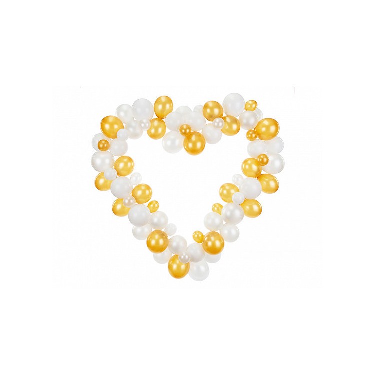 Ballonger Hjärta med Ram - Guld och Vit