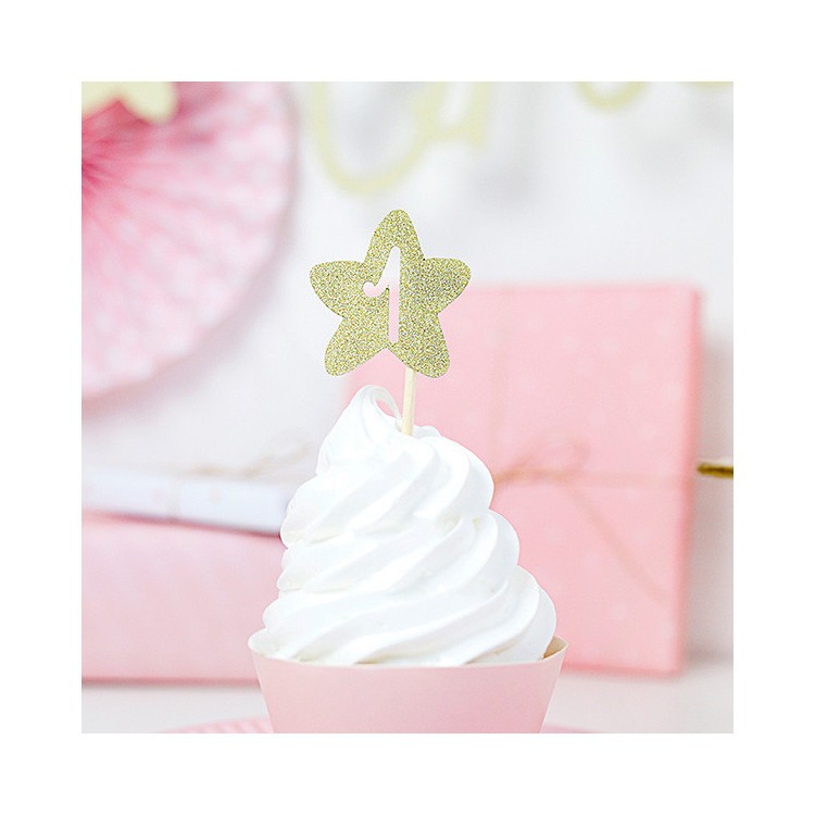 Cupcake Toppers 1st Birthday Guld bild 2