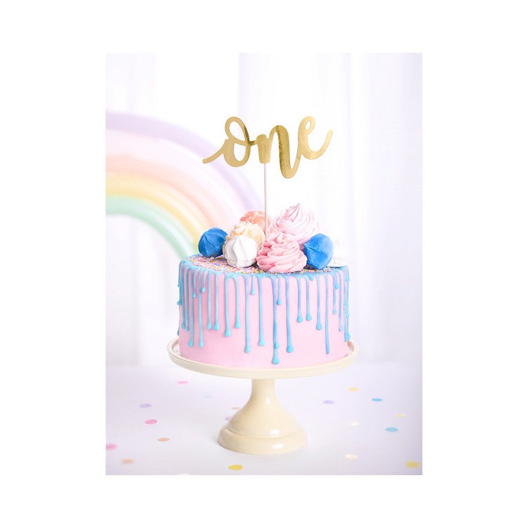Cake Topper på pinne - One - 19 cm Guld bild 4