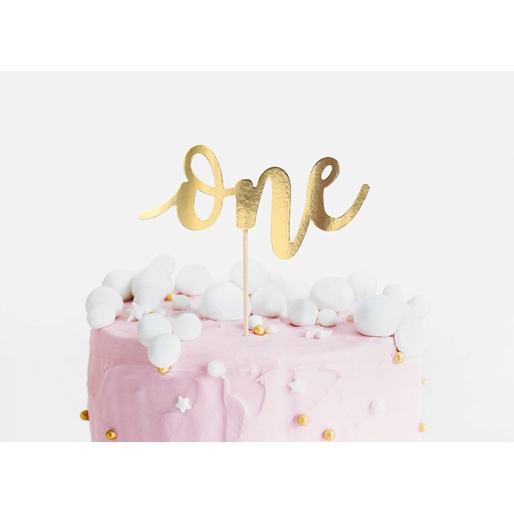Cake Topper på pinne - One - 19 cm Guld bild 3