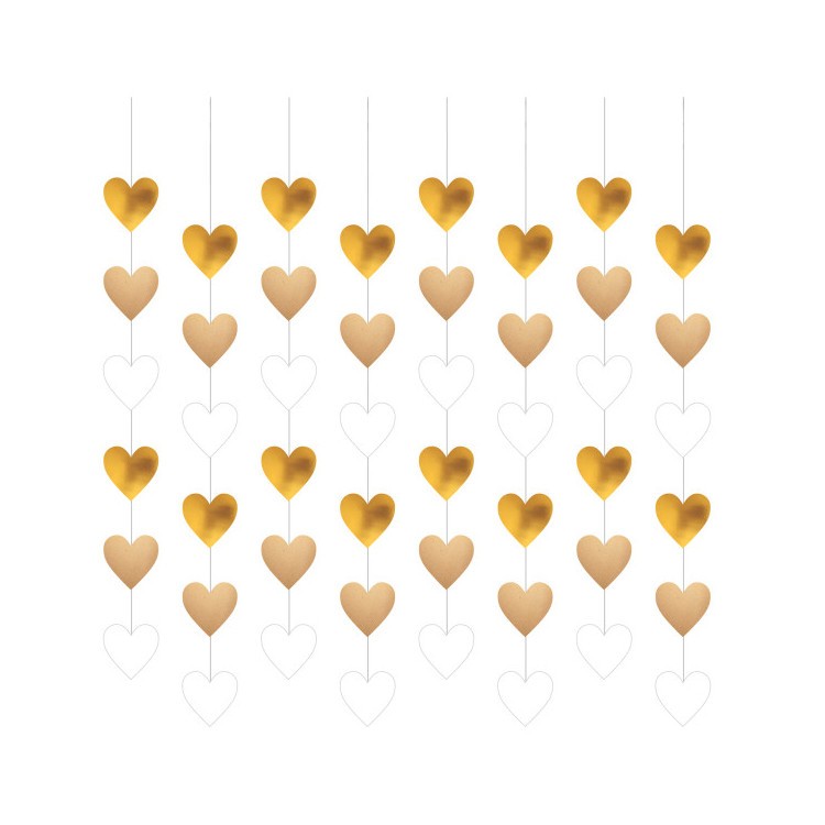 Hängande dekorationer Hjärtan Guld/Natur/Vit