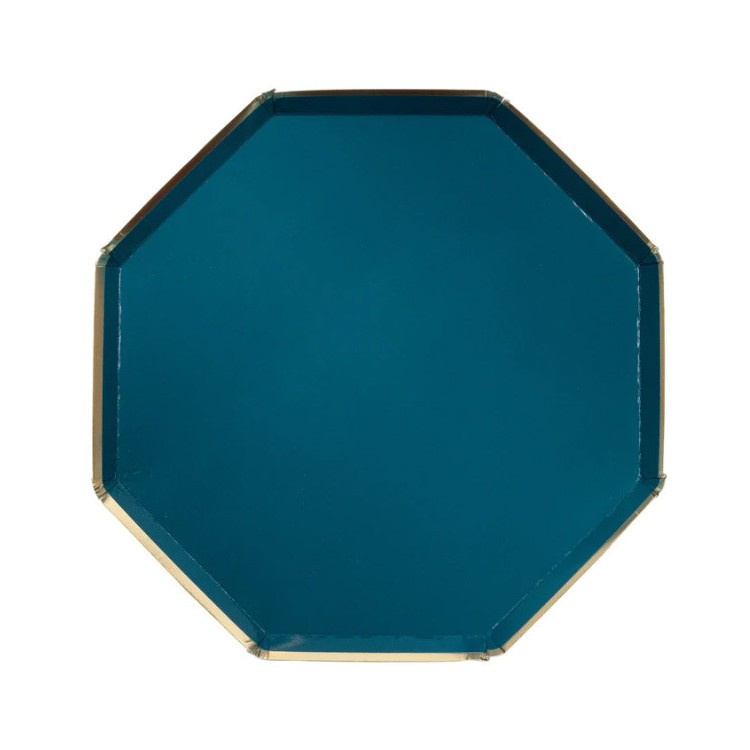 Papperstallrikar Turkos med Guldkant 8-pack - Meri Meri