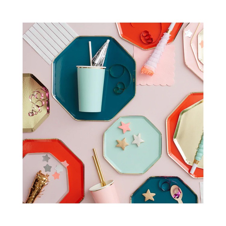 Papperstallrikar Turkos med Guldkant 8-pack - Meri Meri bild 3