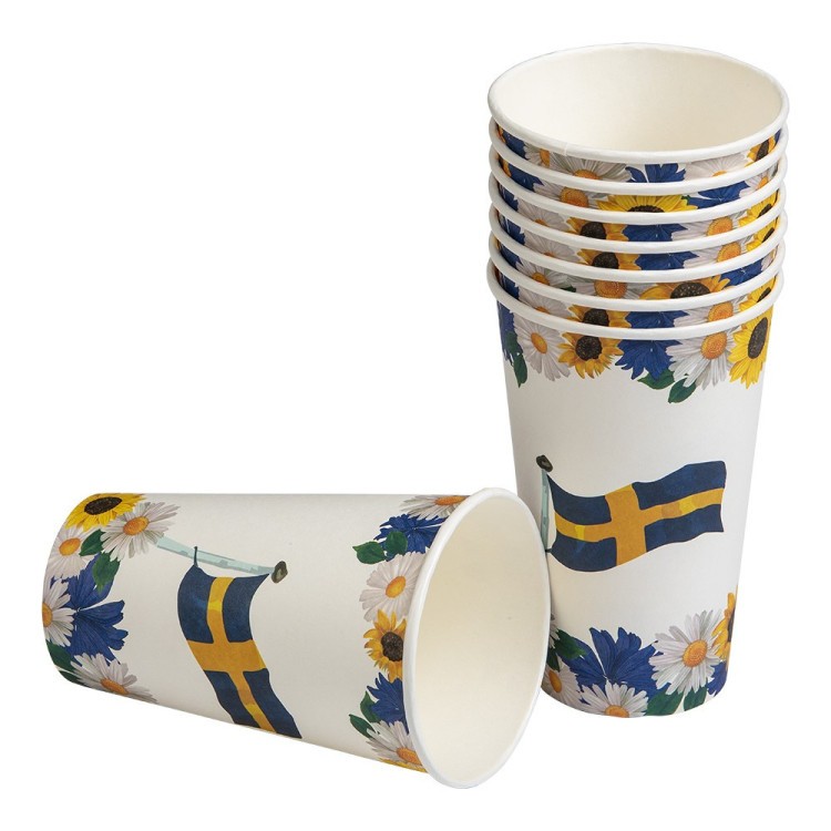 Pappersmuggar Stora Svenska Flaggan Blommor