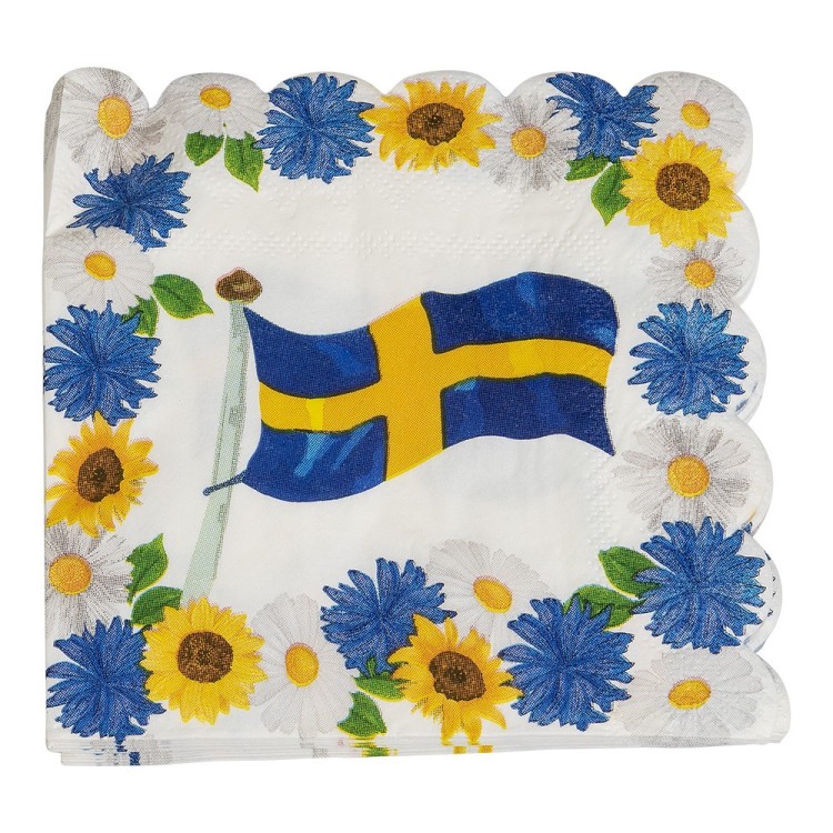 Servetter Svenska Flaggan Blommor