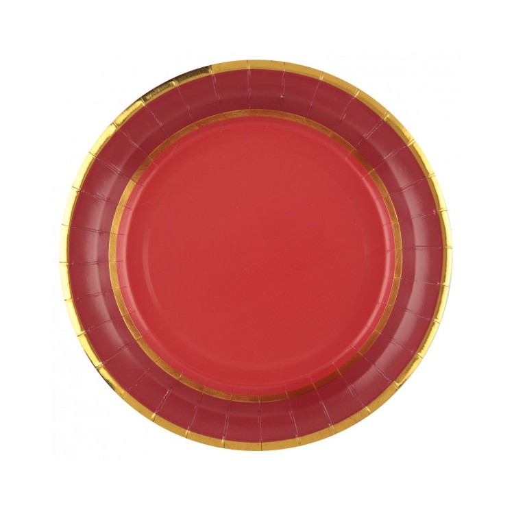 Papperstallrikar Röd med Guldkant