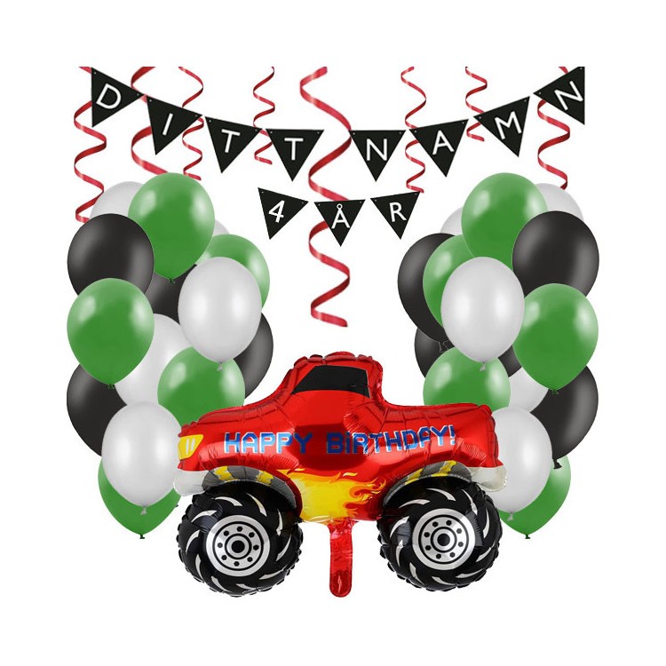 Personligt dekorationskit Monster truck kalas