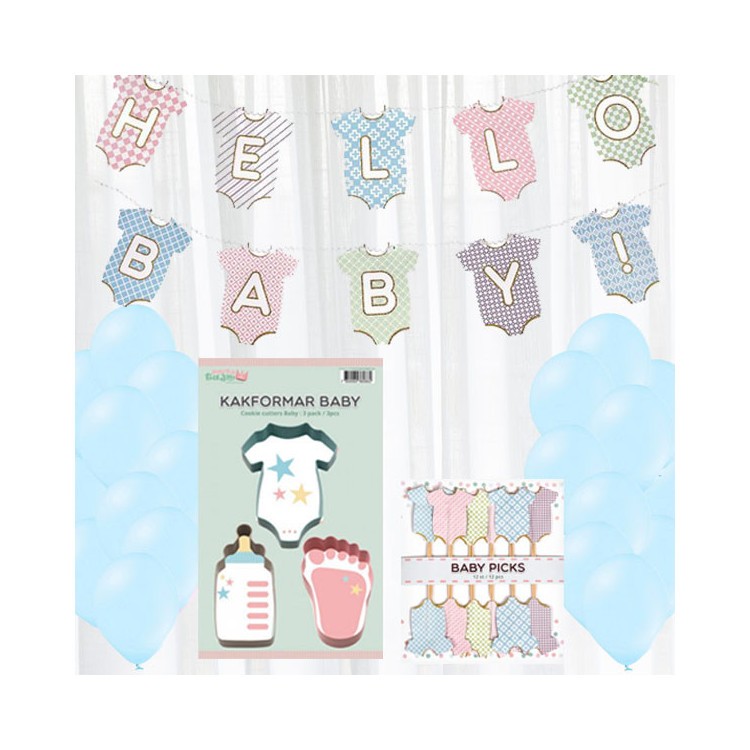 Babyshower dekorationer kit medium blå