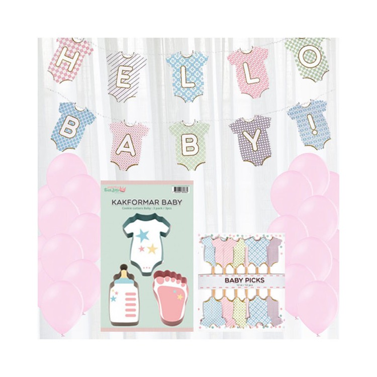Babyshower dekorationer kit medium rosa