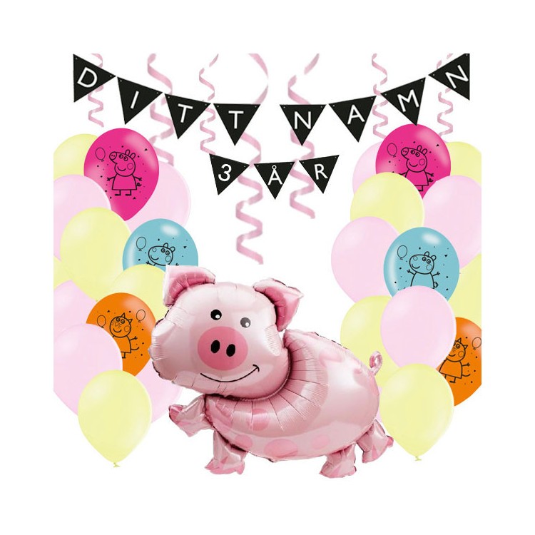 Personligt dekorationskit Greta gris kalas