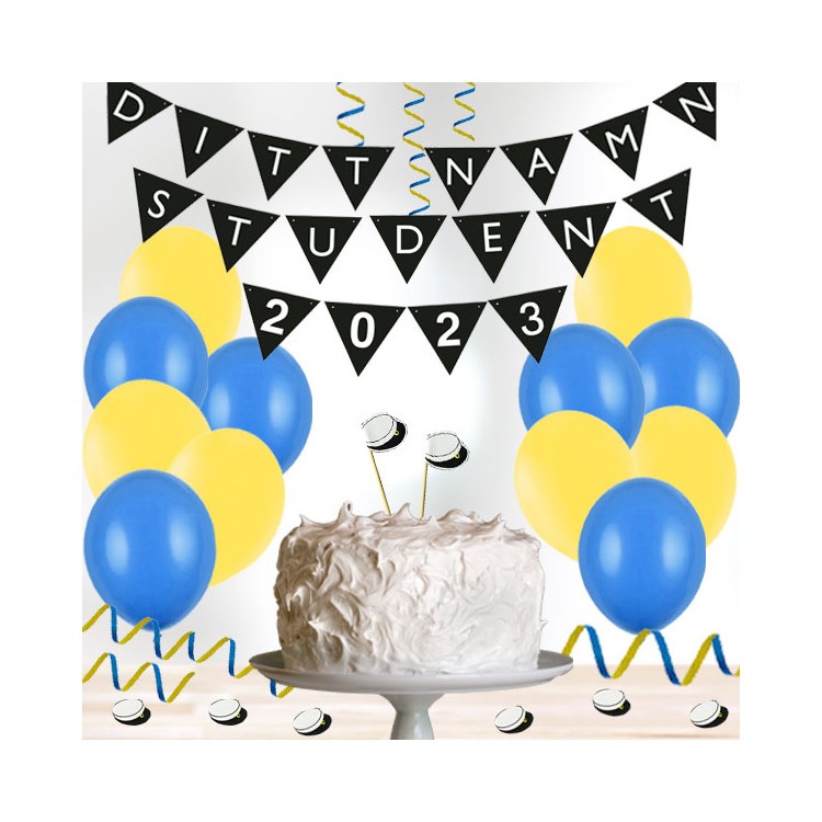 Personligt dekorationskit Student blå/gul
