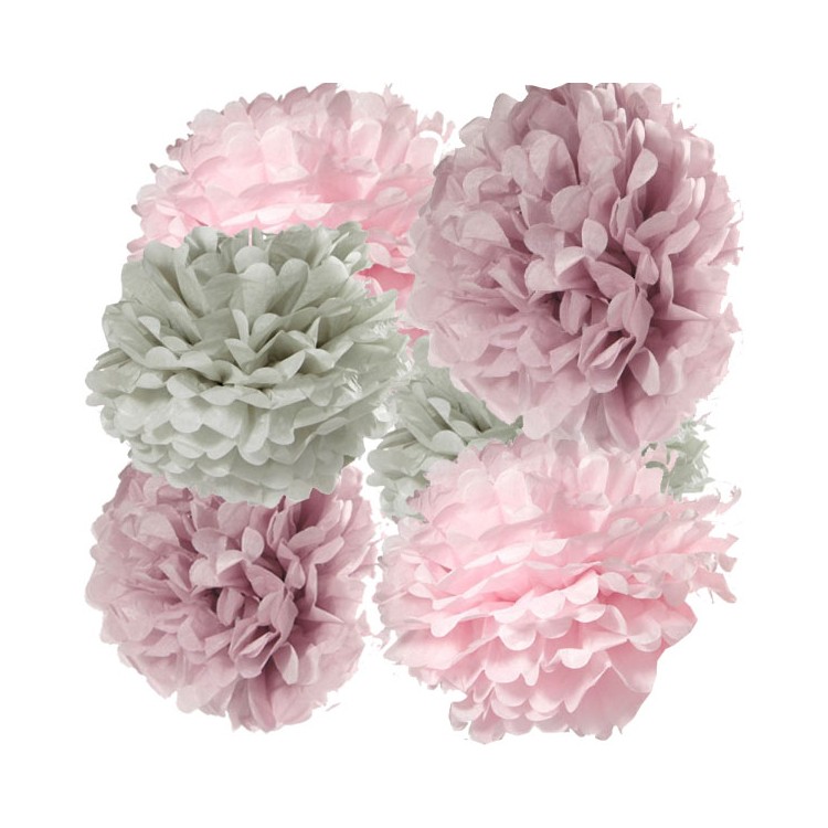 Pom pom grå/lila/rosa 6-pack