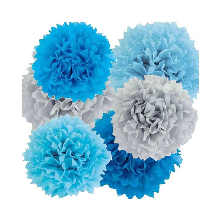 Pom pom grå/ljusblå/blå 6-pack