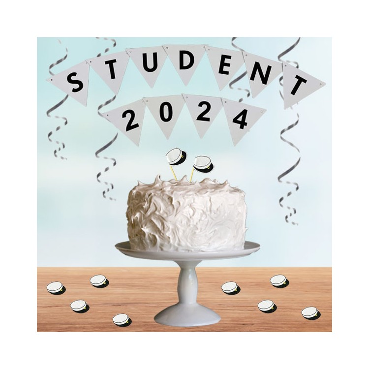 Studentdekorationer kit svart, vit, silver