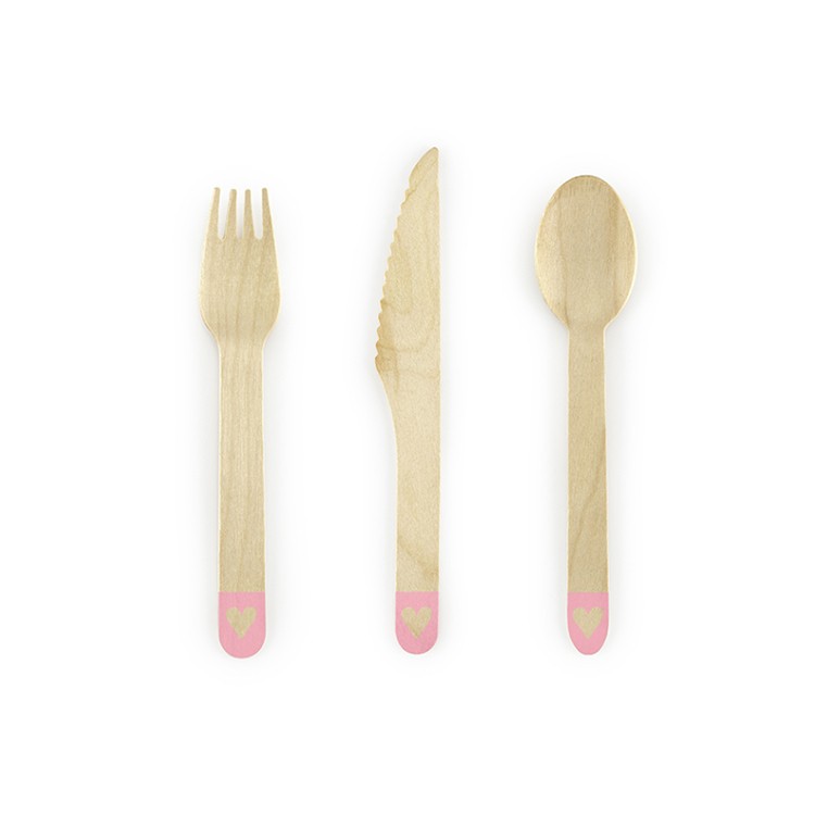 Träbestick - Hjärta och Rosa kant