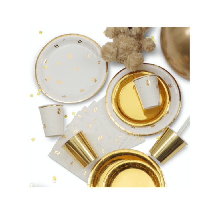 Papperstallrik Baby Guld/Vit bild 2