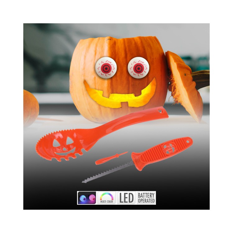 Verktyg för karva pumpa och LED ögon, set