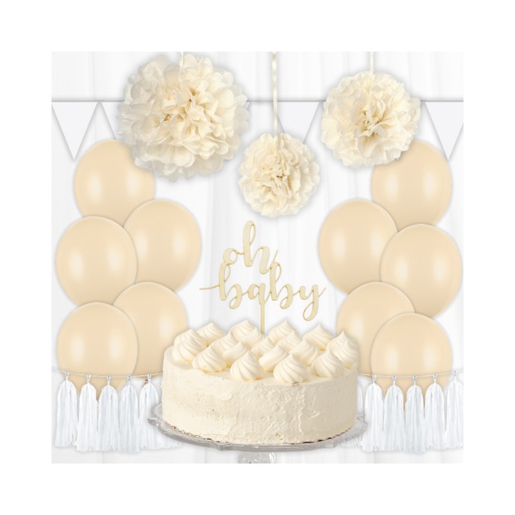 Babyshower dekorationer beige/vit