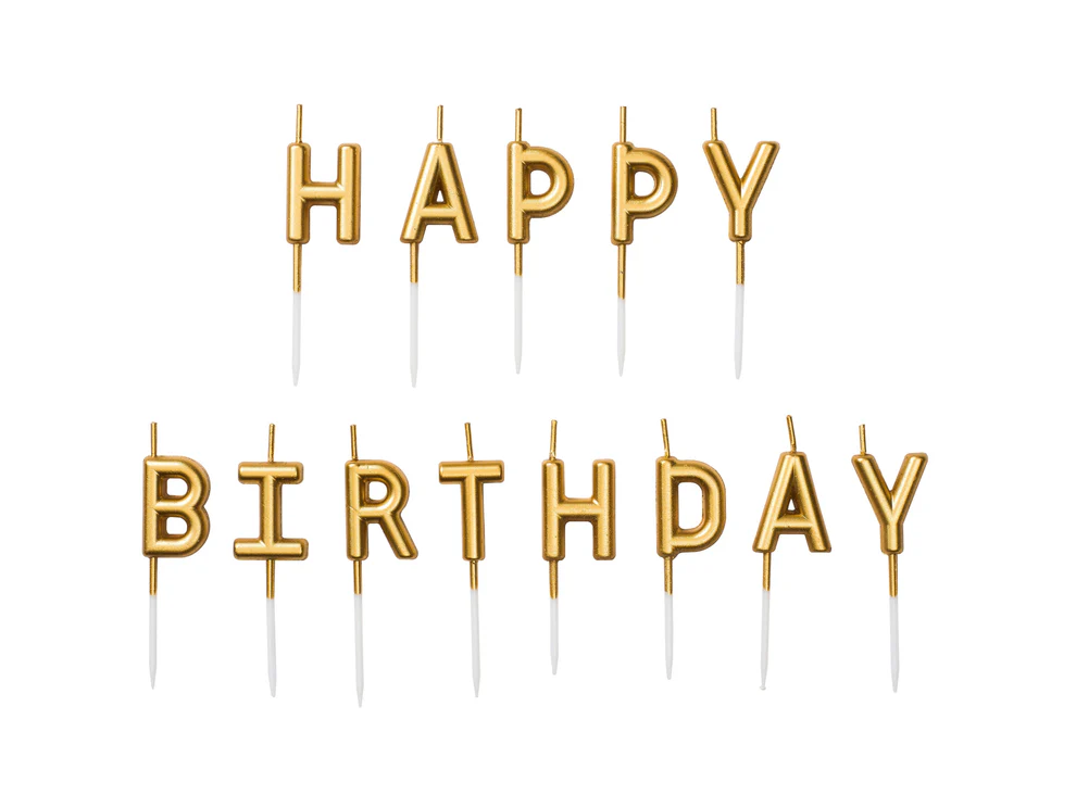 Tårtljus "HAPPY BIRTHDAY", guld
